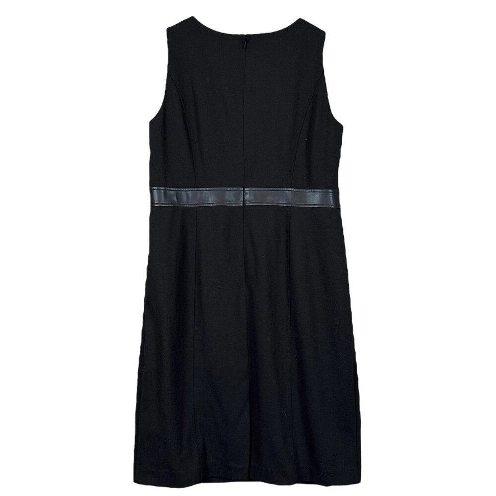 Kasper Faux Leather Waist Sleeveless Cocktail Career Dress Black Size 14W - Picture 2 of 6